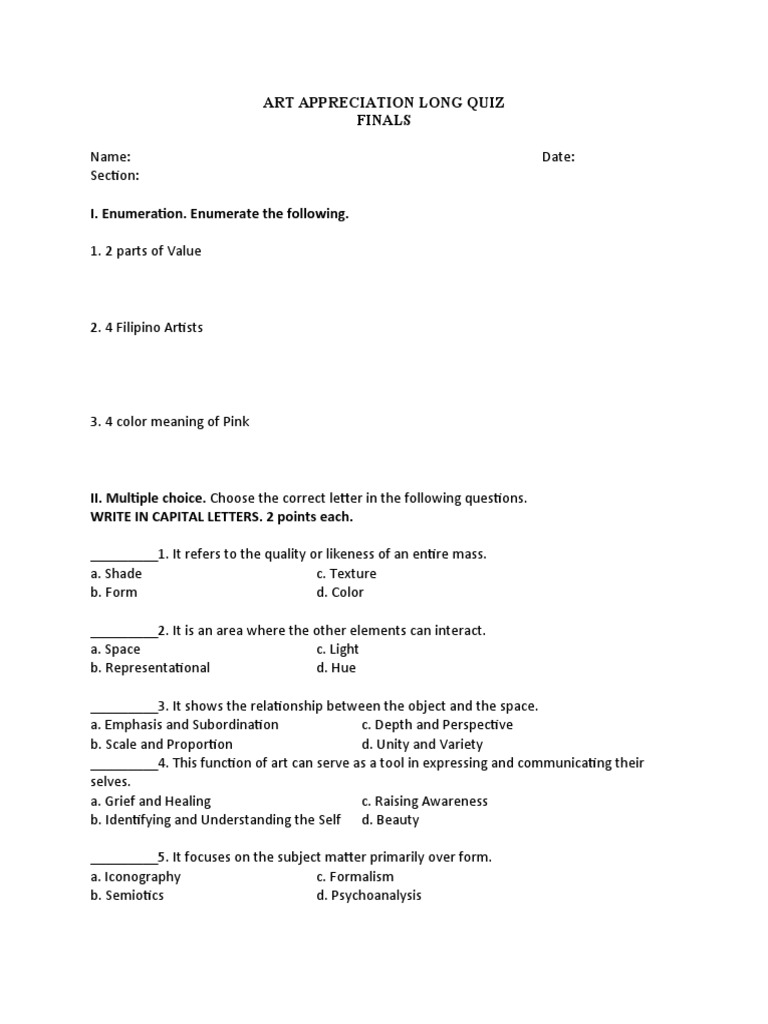 ArtApp Long Quiz Finals PDF The Arts Aesthetics