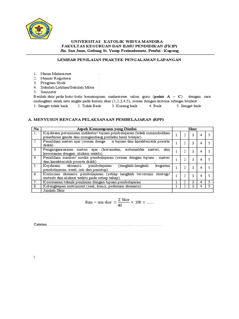 FORMAT PENILAIAN PPL 2019 2020 Utk Dosen | PDF