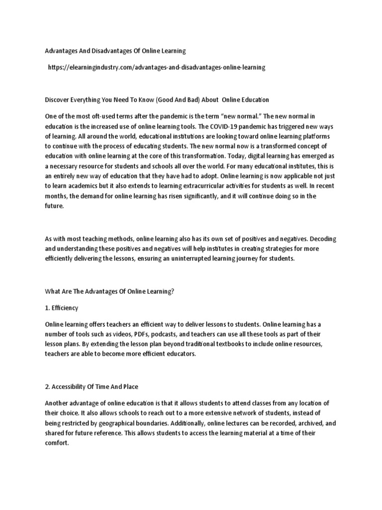Pros and Cons of Online Learning | PDF | Educational Technology ...