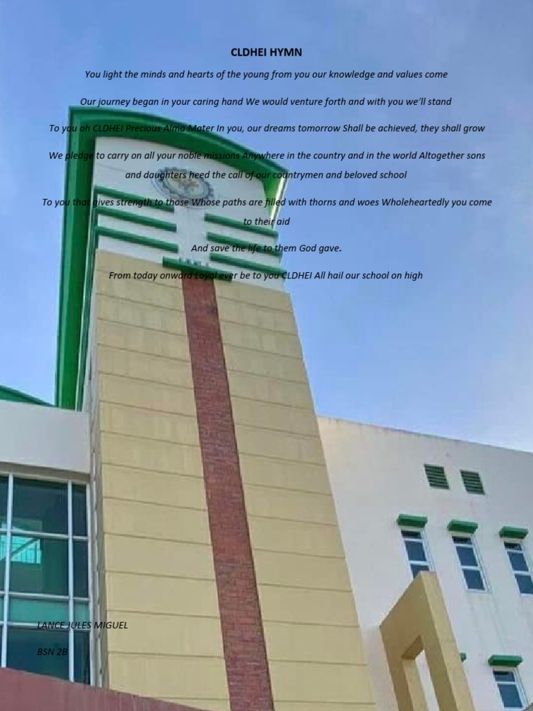 CLDHEI School Hymn | PDF | Wellness