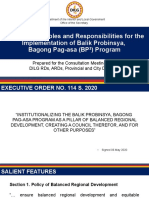 Notes On The Roles and Responsibilities For The Implementation of Balik Probinsya, Bagong Pag-Asa (BP) Program