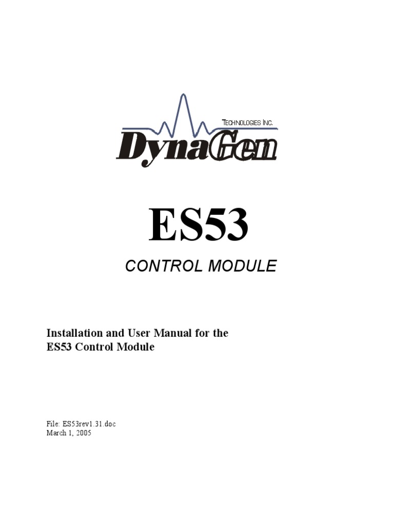 Installation and User Manual for the ES53 Control Module A