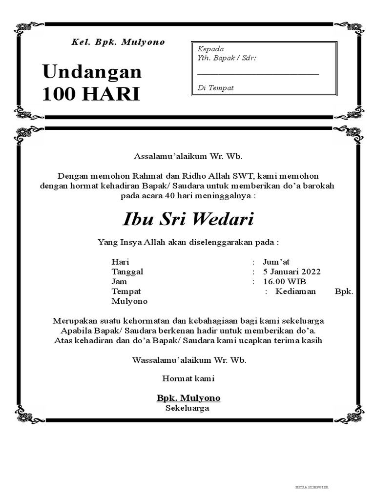Undangan Tahlil 100 Hari | PDF