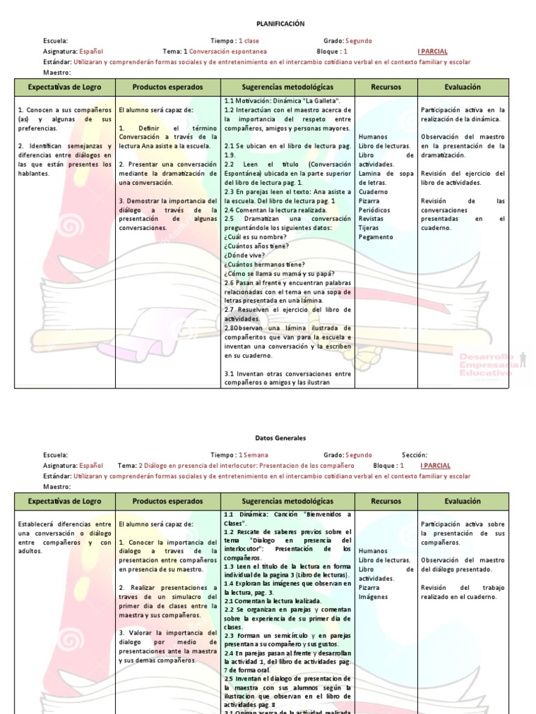 Plan de Clase: Conversación para 2º Grado | PDF | Conversacion | Narración
