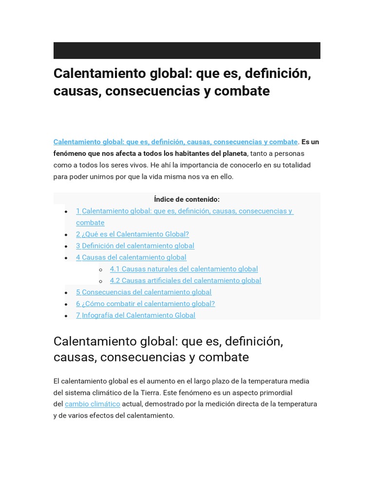 Causas y Consecuencias del Calentamiento Global | PDF | Cambio ...