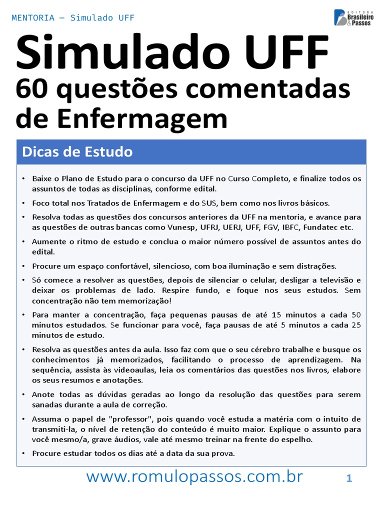Simulado UFF - Técnico em Enfermagem (60 Questões) | PDF ...