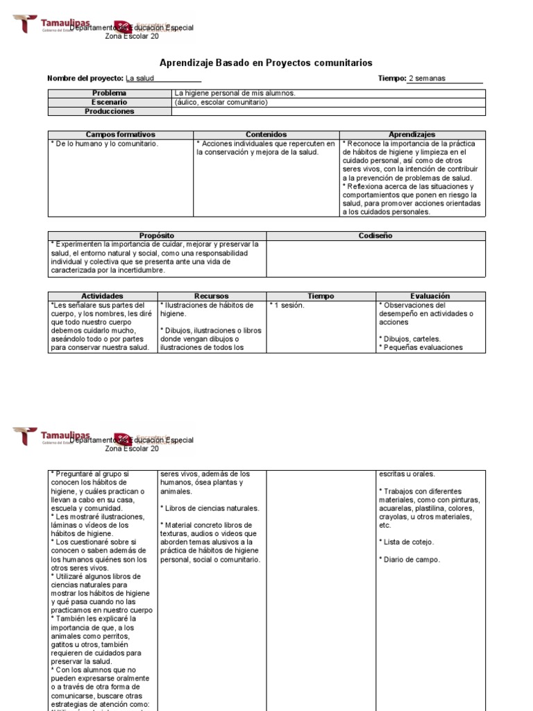Aprendizaje Basado en Proyectos Comunitarios | PDF | Higiene | Aprendizaje