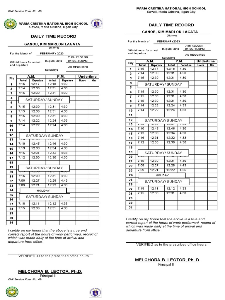 Downloadable Dtr Form Editable