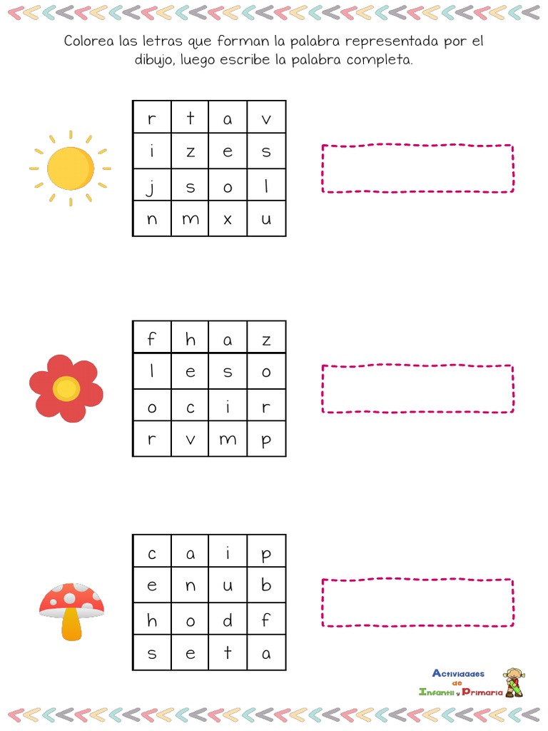 Mini Sopas de Letras Dibujos | PDF