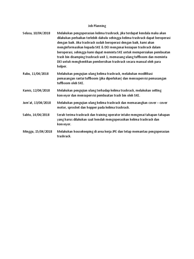 Job Planning | PDF | Griya & Taman | Teknologi & Rekayasa