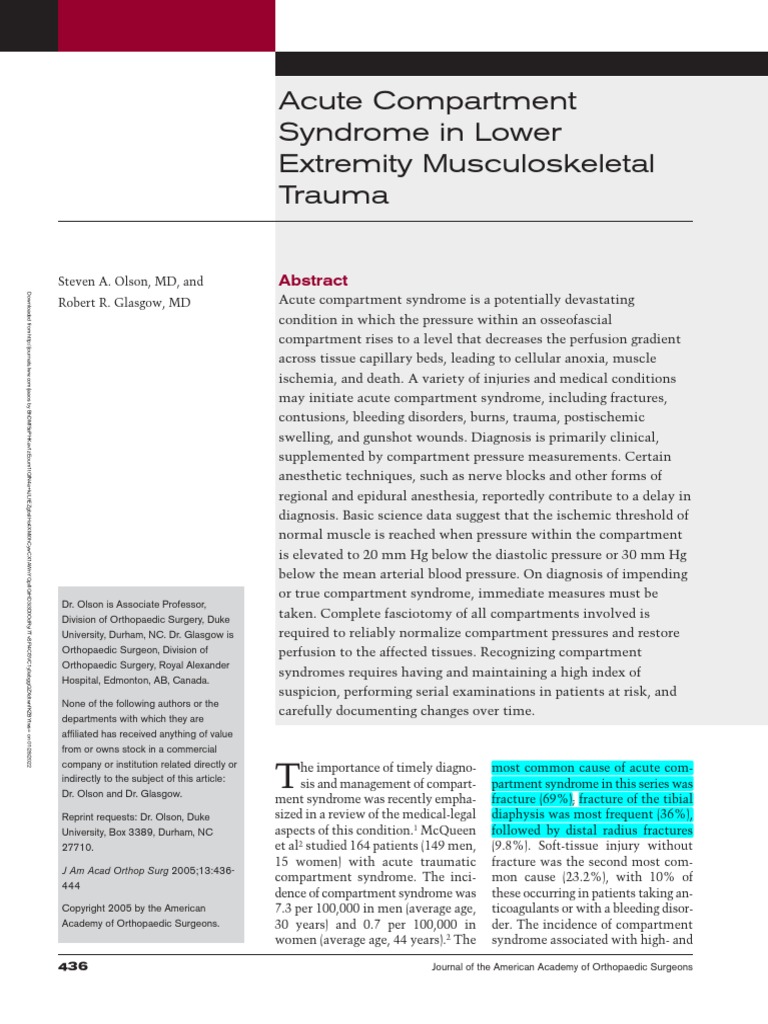 Acute Compartment Syndrome in Lower Extremity JAAOS PDF Ischemia