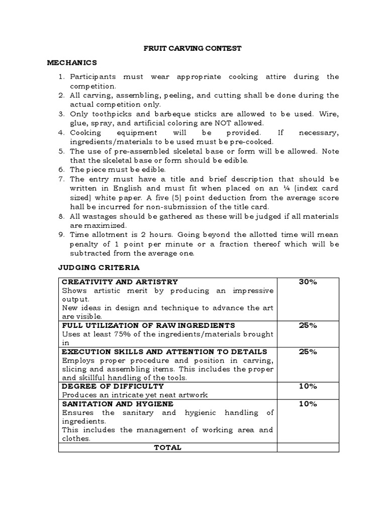 CRITERIA FOR JUDGING FRUIT AND VEGETABLE CARVING PDF visual data 7