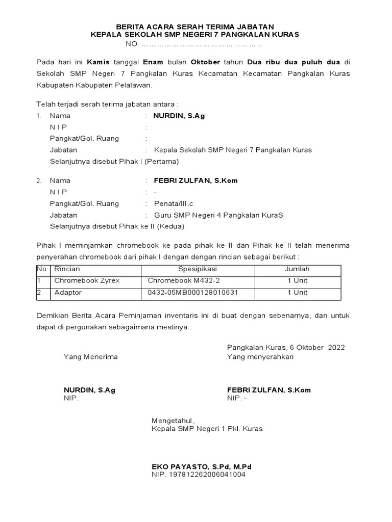 Berita Acara Peminjaman Chromebook | PDF