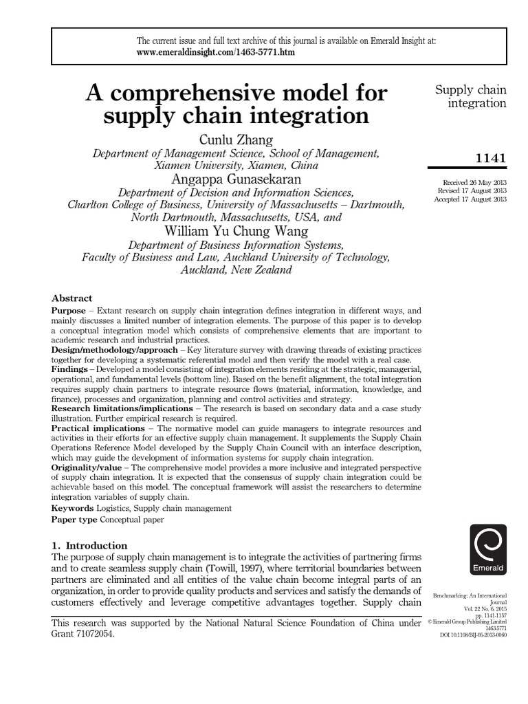 Model For Supply Chain Integration PDF Supply Chain