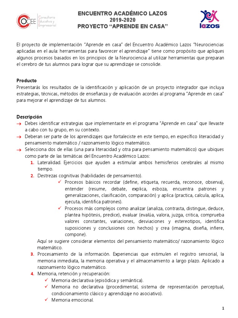 Proyecto Aprende en Casa | PDF | Memoria | Aprendizaje