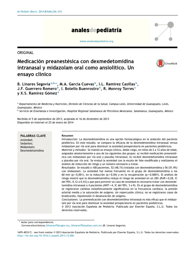 Premedicacion Anestesica Con Dexmedetomidina Intranasal Y Midazolam