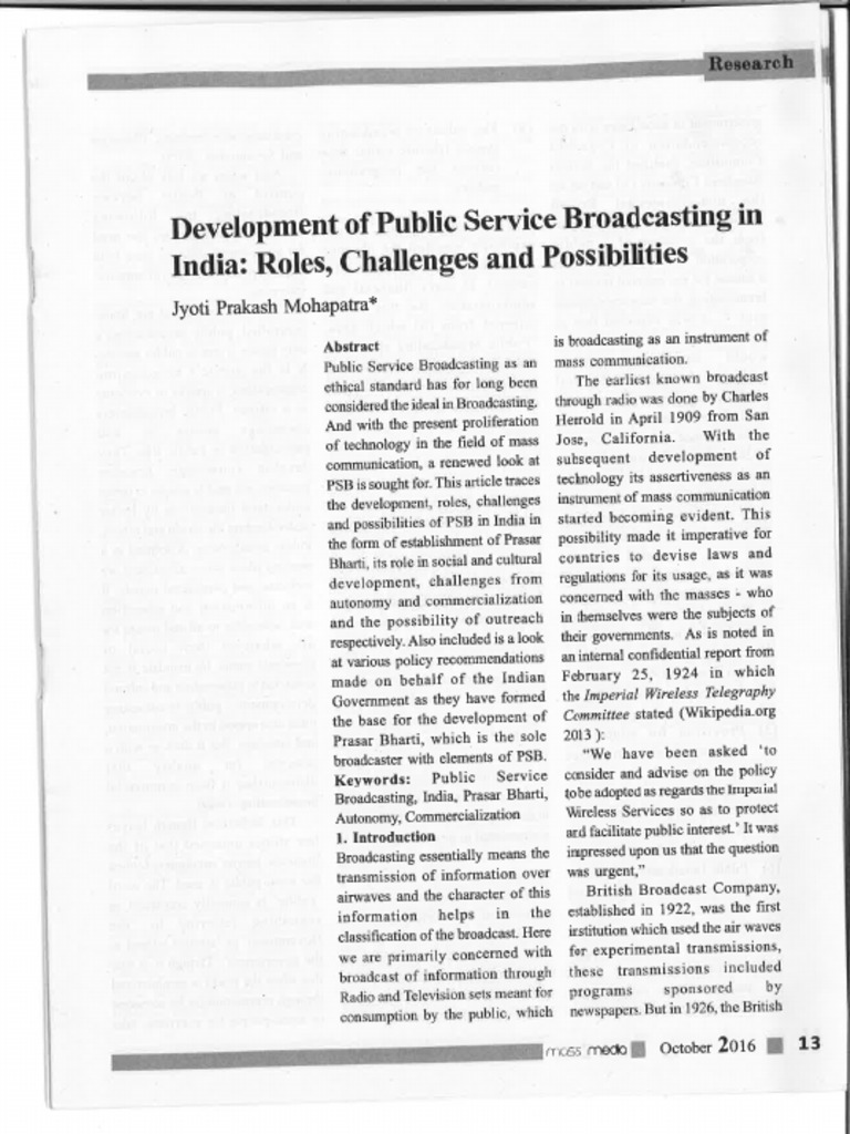 Deveopment of Public Service Broadcasting in India PDF
