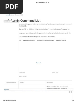 Ark Commands List - Ark IDs | PDF | Computing | Software