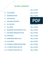 Daftar harga rokok dan minuman