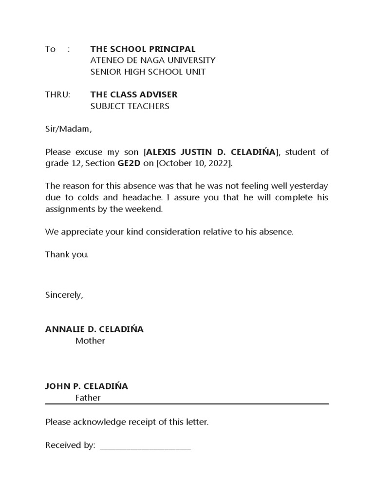 Excuse Letter | PDF