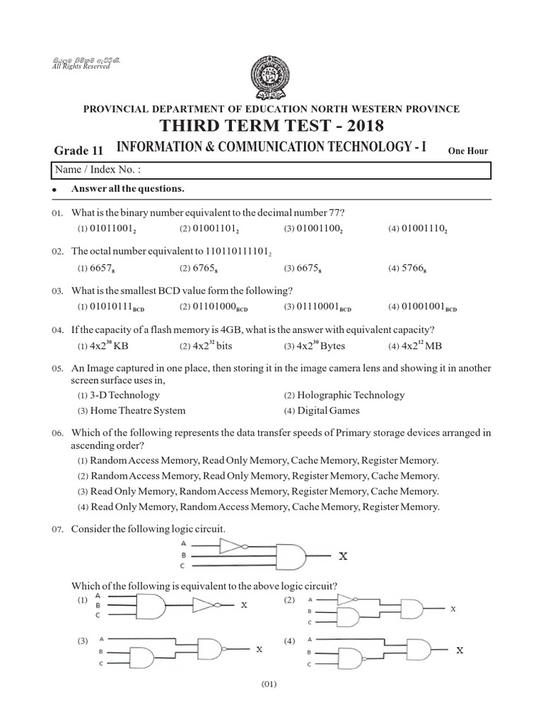 ICT Third Term Test 2018 | PDF | Computer Data Storage | Internet & Web