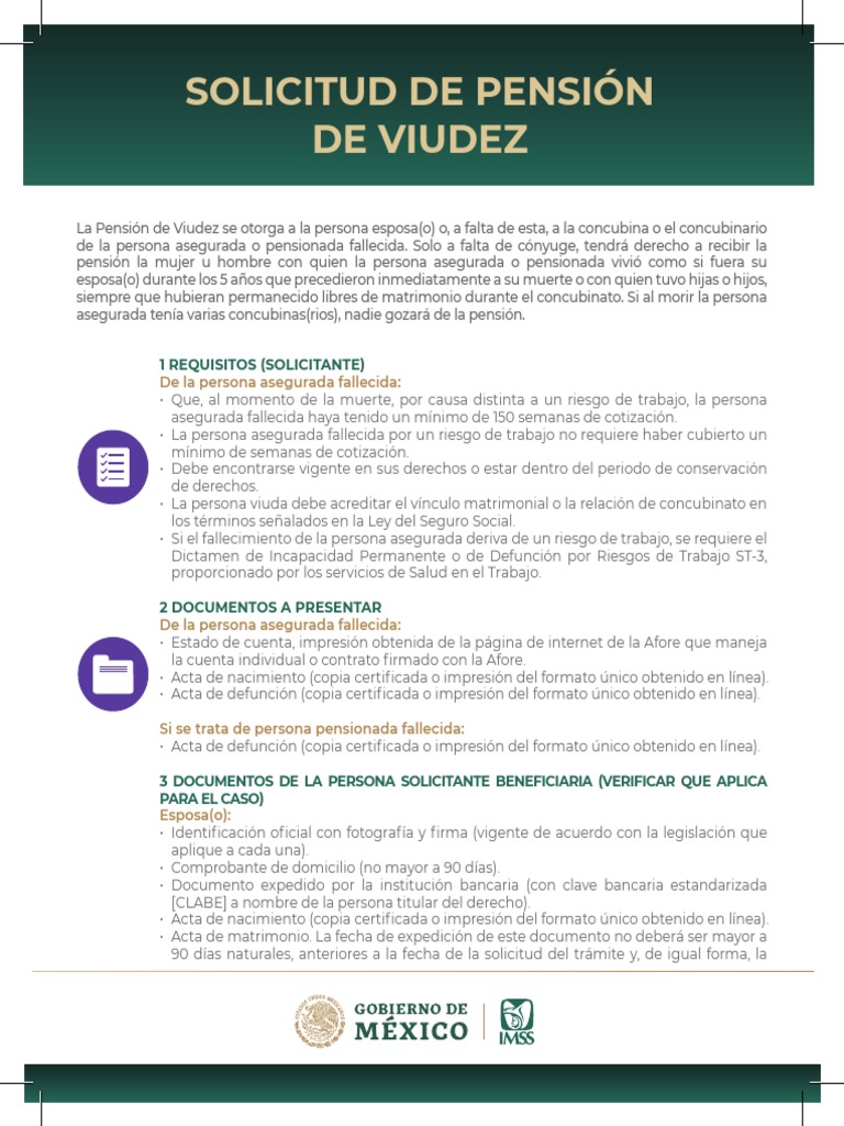 Requisitos para Pensión por Viudez IMSS | PDF | Certificado de ...