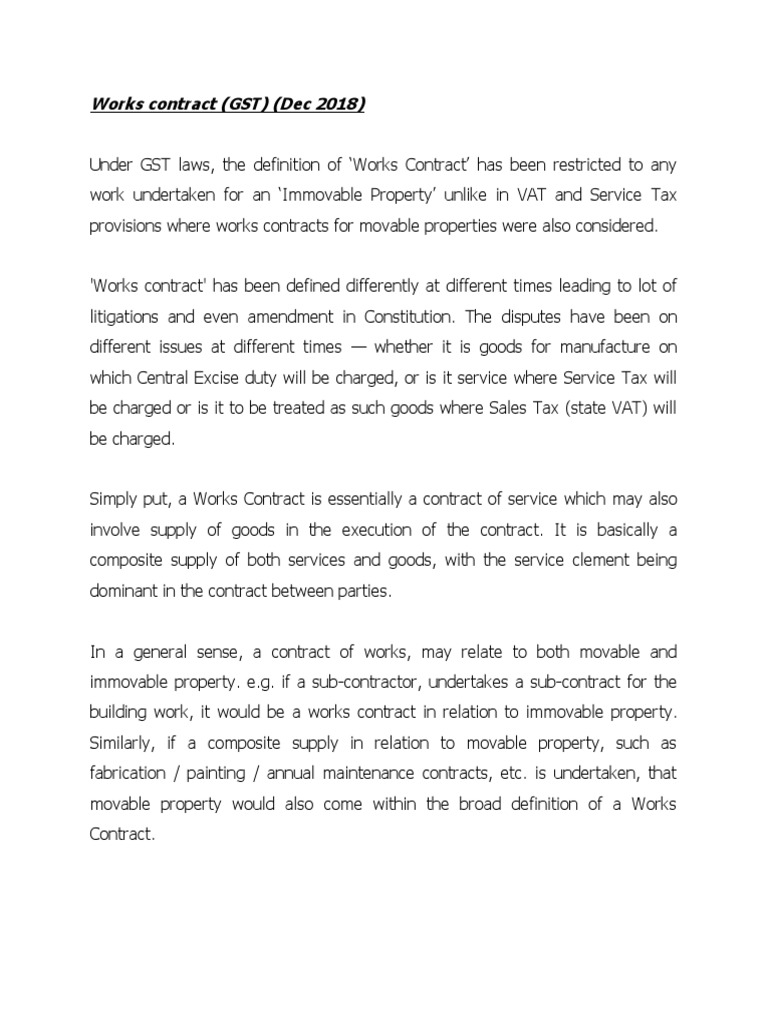 Works Contract GST PDF Value Added Tax Property