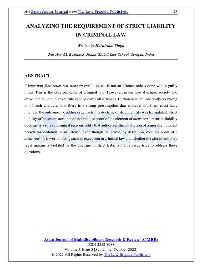 Law Students on Strict Liability | PDF | Mens Rea | Crimes