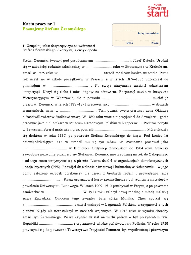 Syzyfowe Prace Lektura Obowiazkowa Karta Pracy 1 | PDF