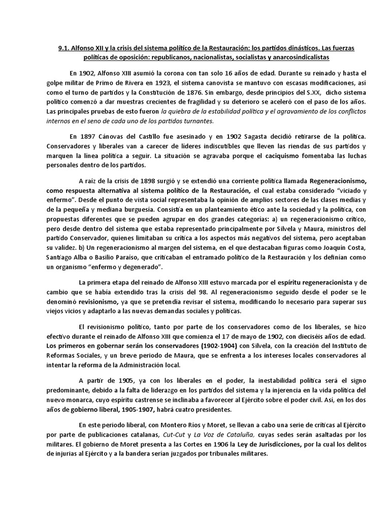 9.1.Alfonso XIII y la crisis del sistema polÃ_tico de la RestauraciÃ³n