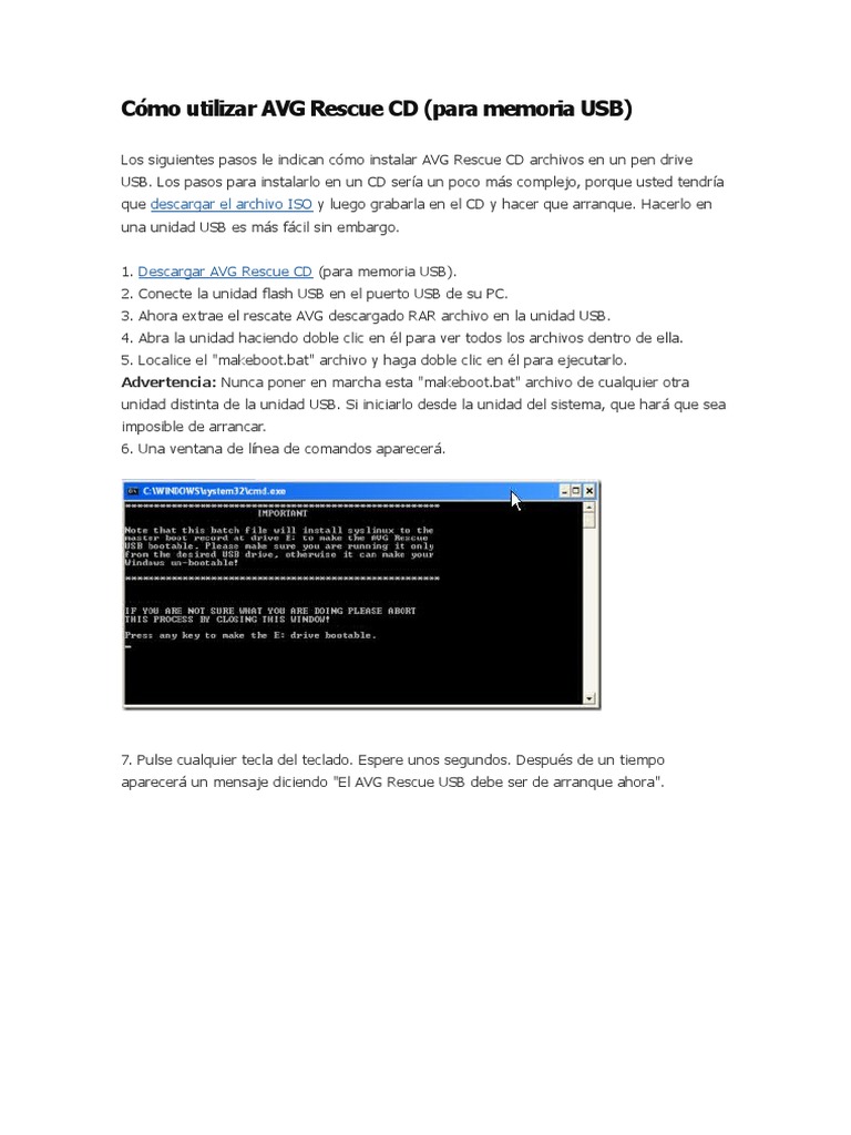 Guía para usar AVG Rescue CD USB | PDF | Memoria USB | Arranque