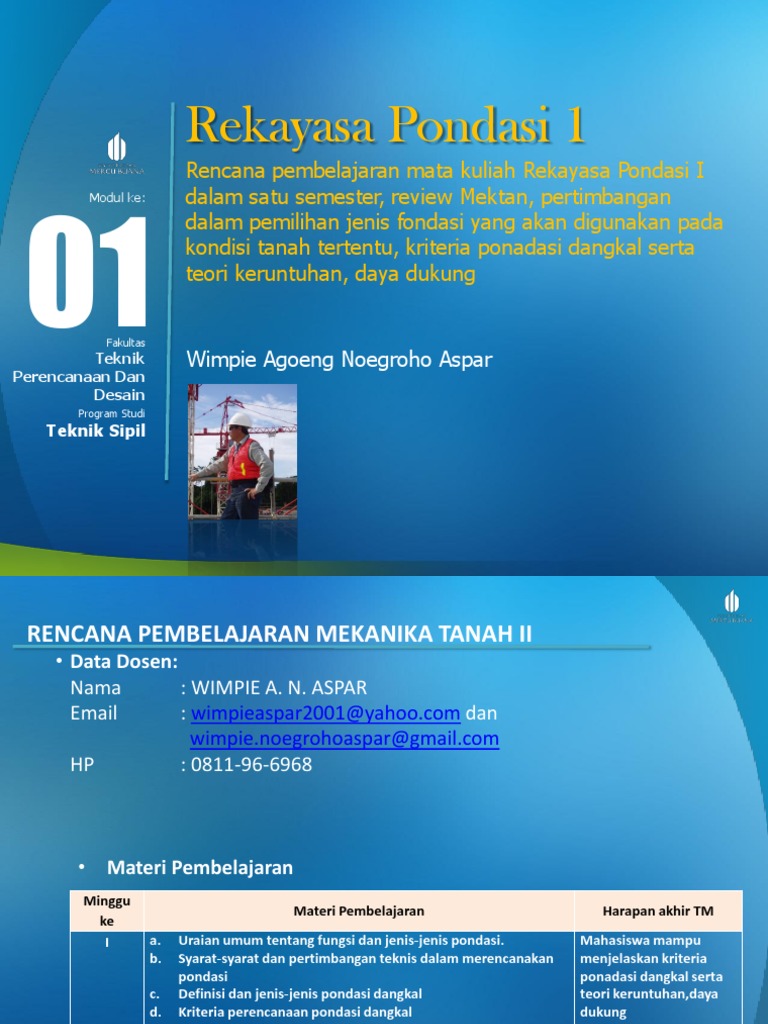 TEMPLATE BAHAN AJAR PRESENTASI PONDASI 1 TM 01 - REV WA00 | PDF