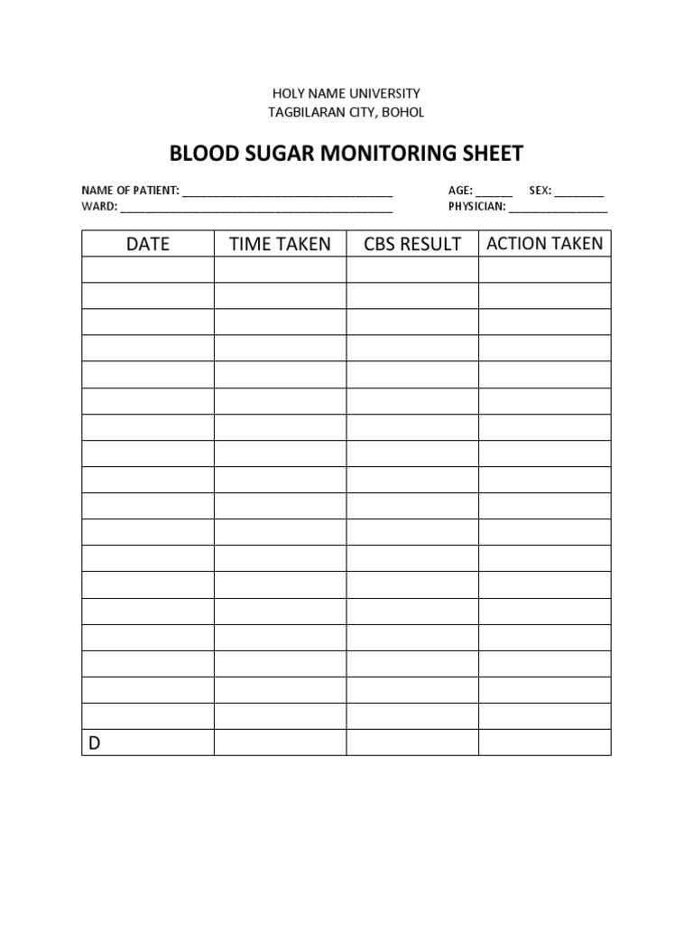 Blood Sugar Monitoring Sheet Template | PDF | Wellness