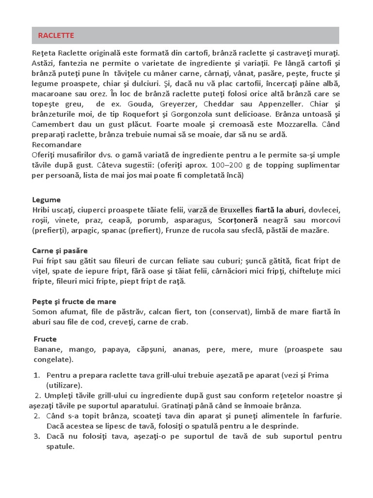 Retete Pentru Raclette | PDF