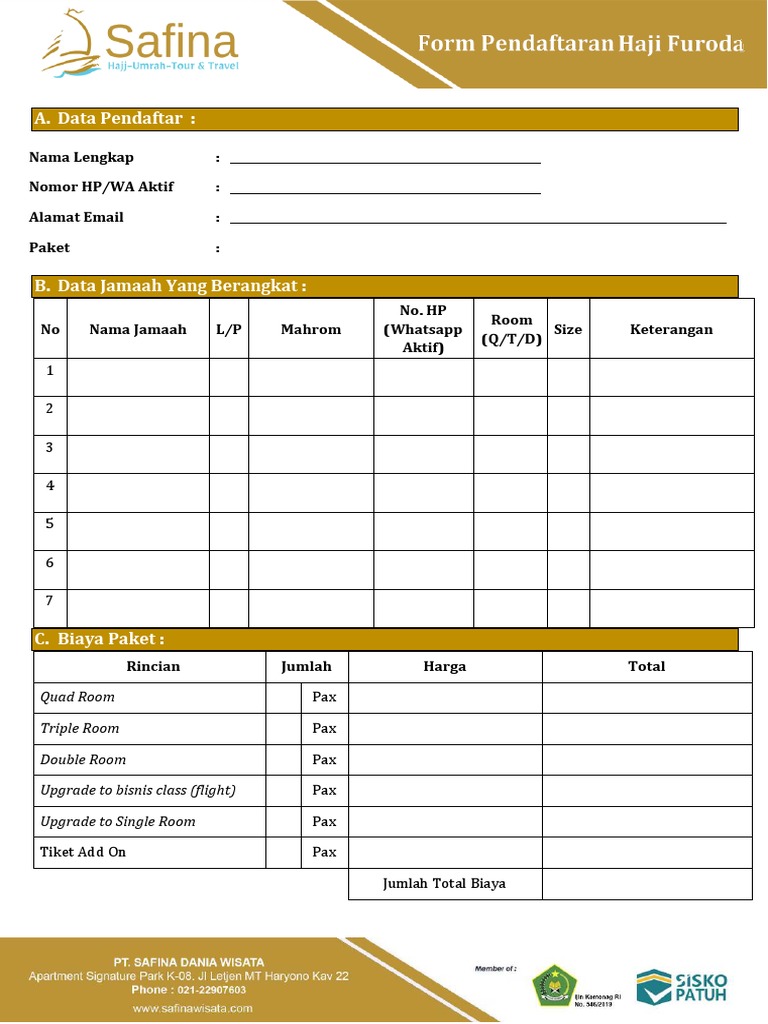 Form Pendaftaran Haji Furoda SAFINA 1444H | PDF