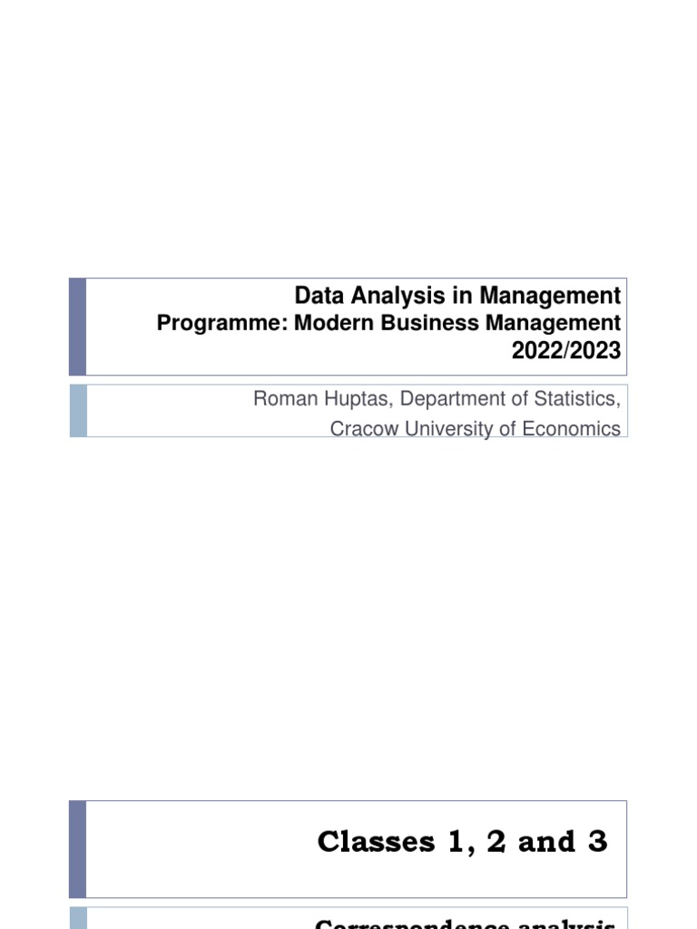 Classes Correspondence Analysis Data Anaysis in Management MBM
