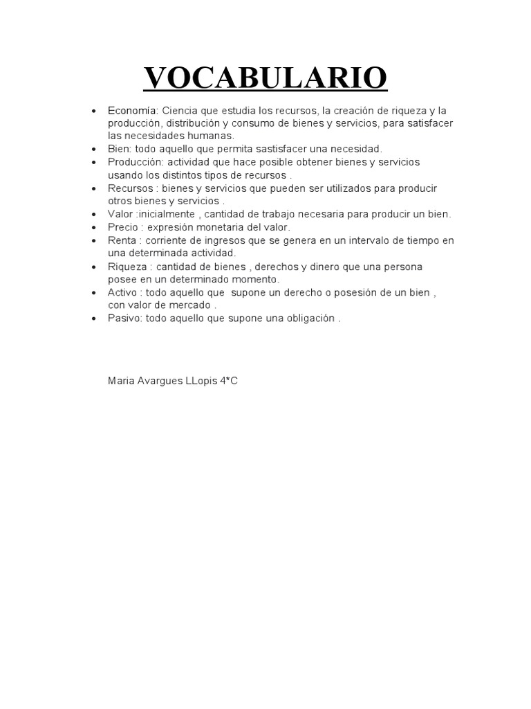 Vocabulario Economía | PDF