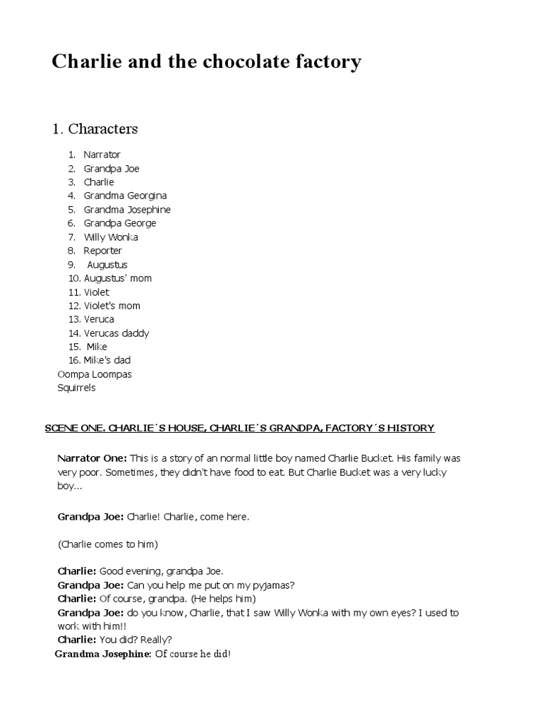 cigarettes and chocolate play script Charlie and the Chocolate Factory Script | PDF | Sugar Confectionery