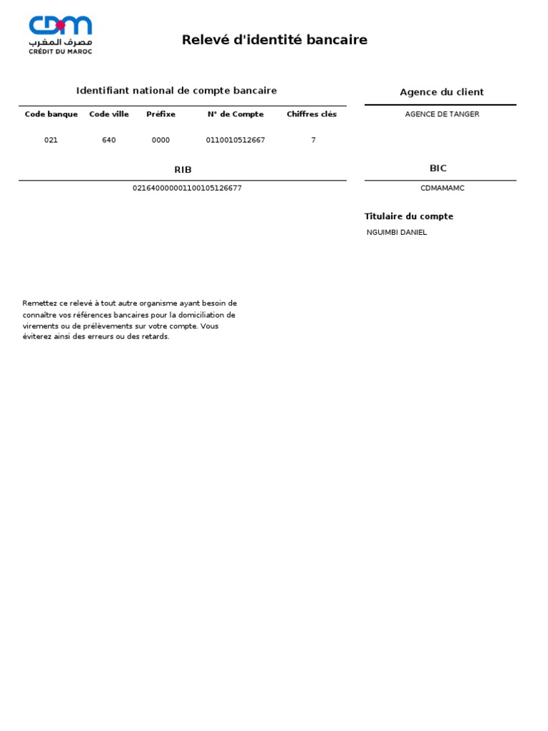 RIB Banque 021 - Tanger | PDF