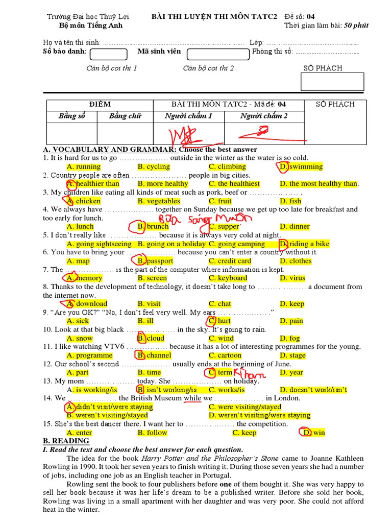 Key For TATC2-Final Test - Test 3 | PDF | J. K. Rowling | Harry Potter