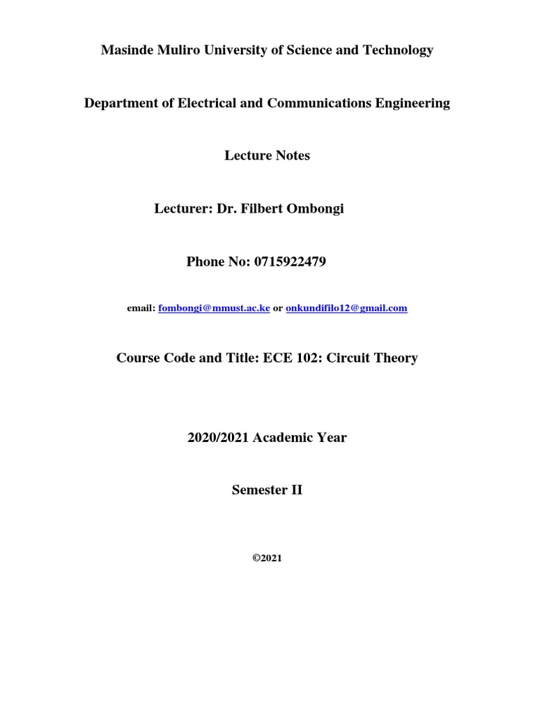 ECE 102 - CIRCUIT THEORY Notes 2021 | PDF | Series And Parallel ...