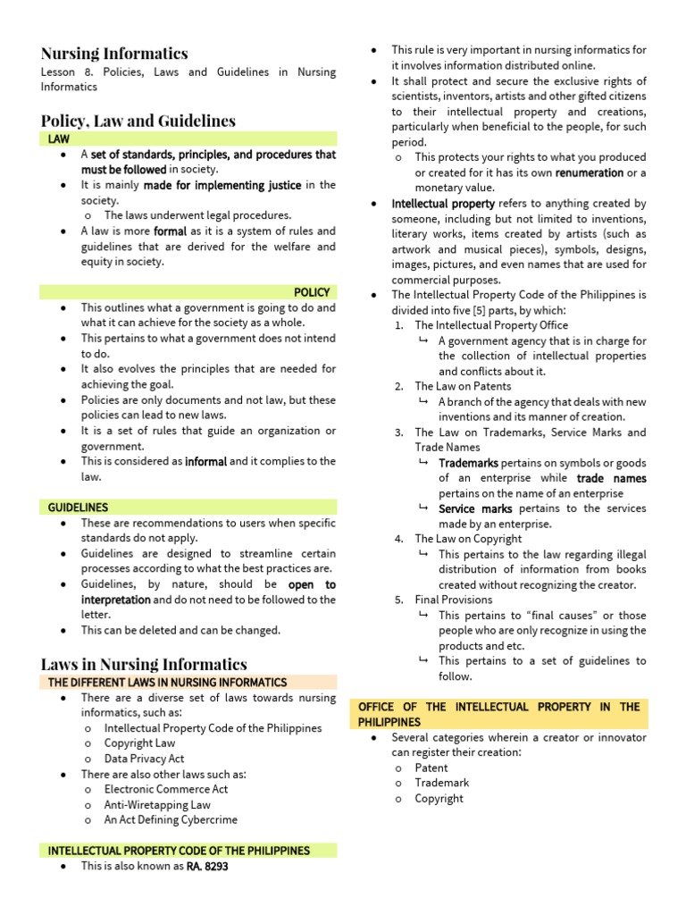 Nursing Informatics: Policies and Laws | PDF | Cybercrime | Privacy