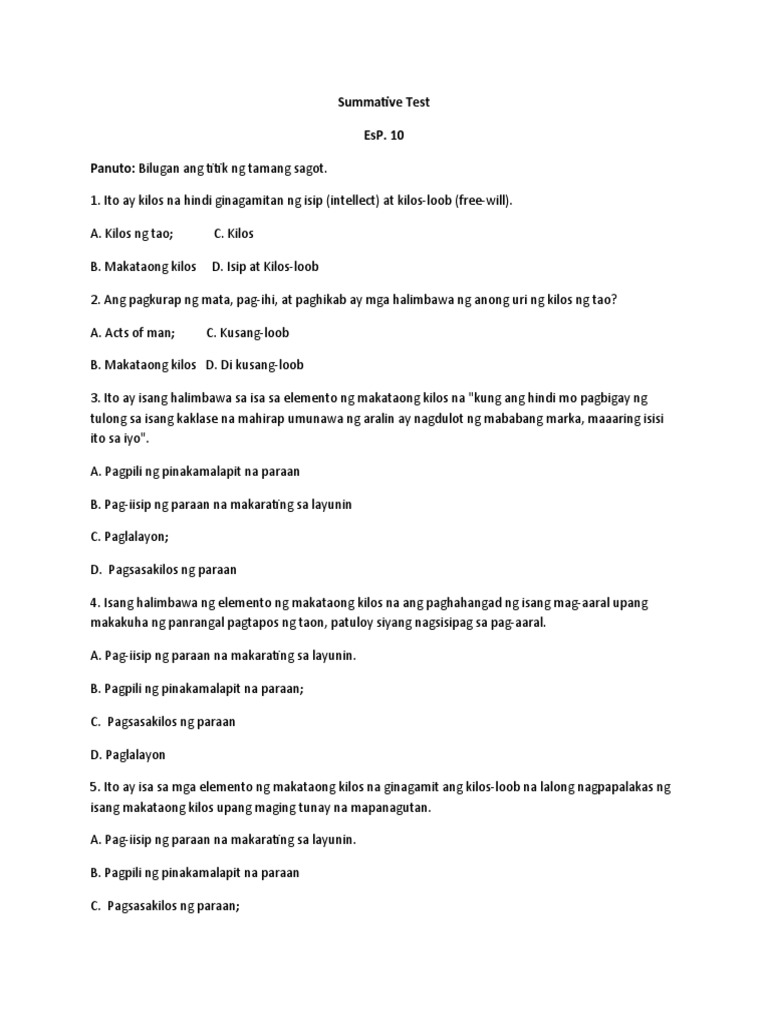 Summative test esp 10 part 10 pdf