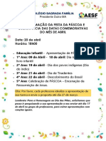 Colégio Sagrado Família programação festa Páscoa abril