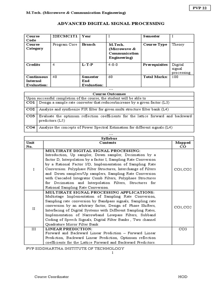 Adsp Syllabus | Download Free PDF | Sampling (Signal Processing ...