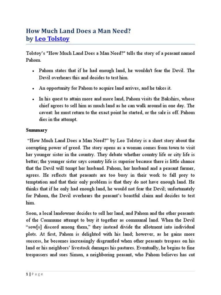 How Much Land Does A Man Need PDF Greed Leo Tolstoy