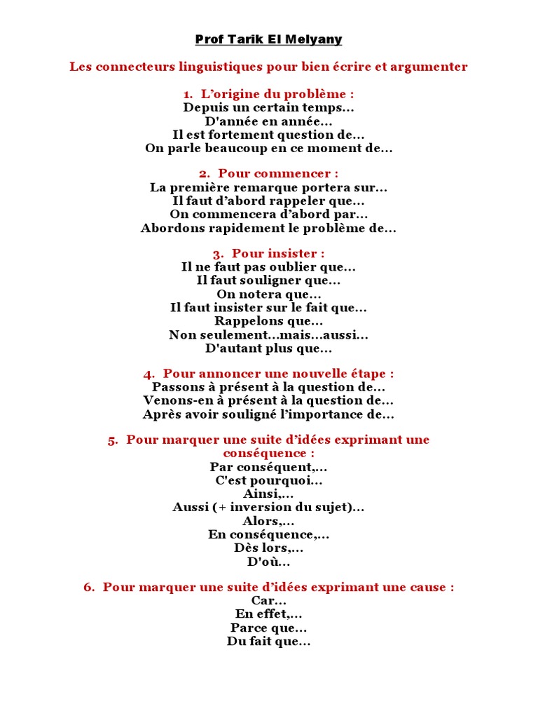 Connecteurs linguistiques pour argumenter | PDF