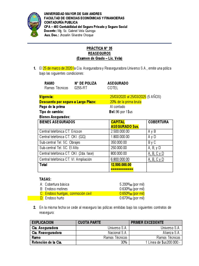 Práctica de Reaseguros en Contabilidad | PDF | Seguro | Reaseguro