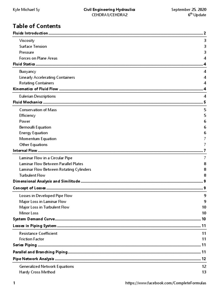 Hydraulics Engineering Formulas Guide | PDF | Fluid Dynamics | Physics
