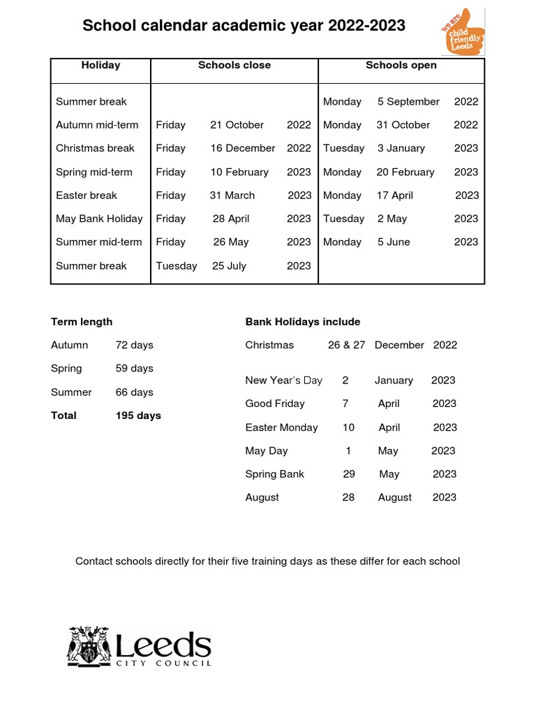 Leeds School Calendar 202223 | PDF